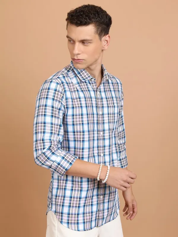  Ketch Men White Checked Slim Fit Casual Shirts
