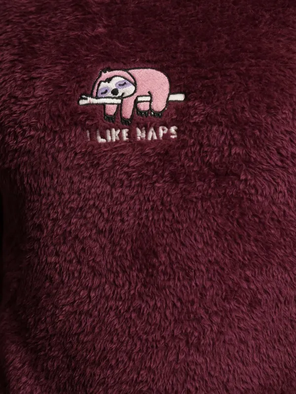  Tokyo Talkies Women Maroon Self Design Pullover Round Neck Sweatshirts