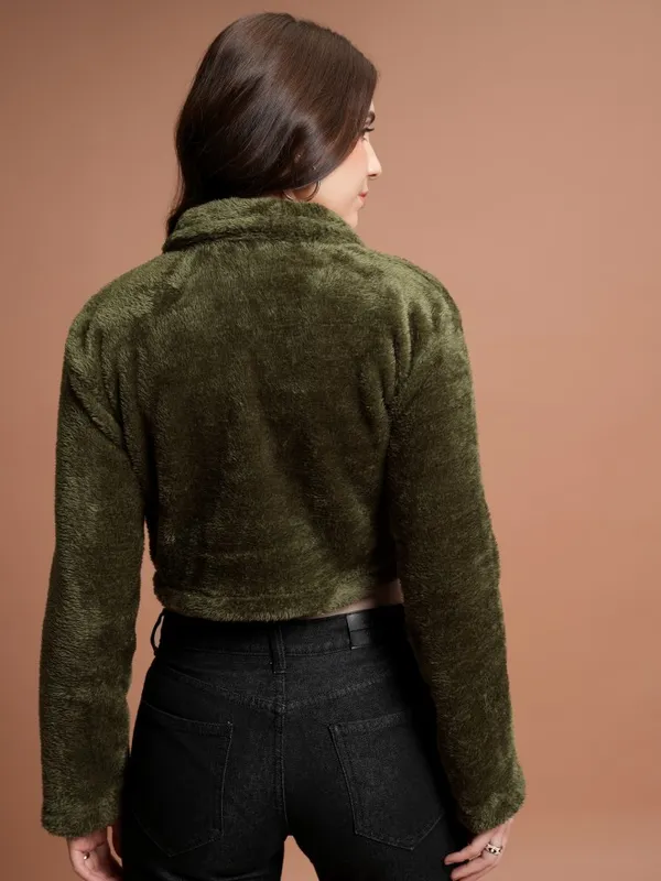  Tokyo Talkies Women Green Open Front Jacket Jackets