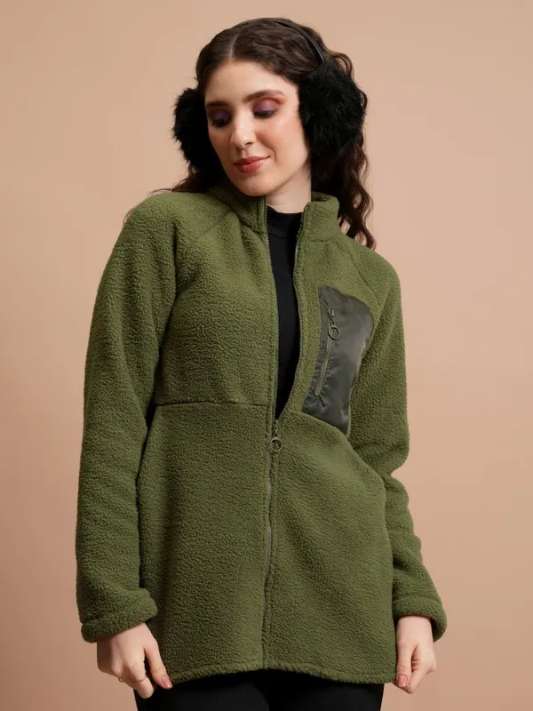  Tokyo Talkies Women Green Open Front Jacket Jackets