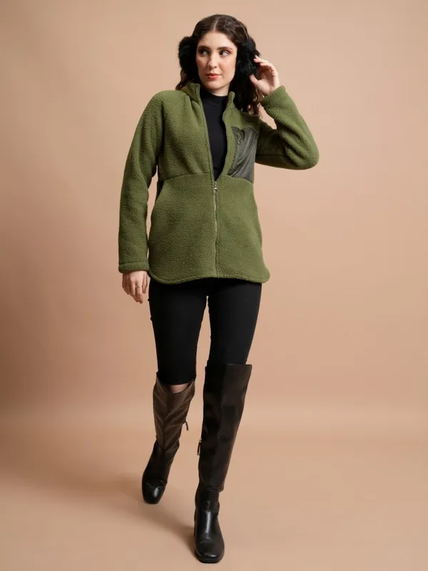  Tokyo Talkies Women Green Open Front Jacket Jackets