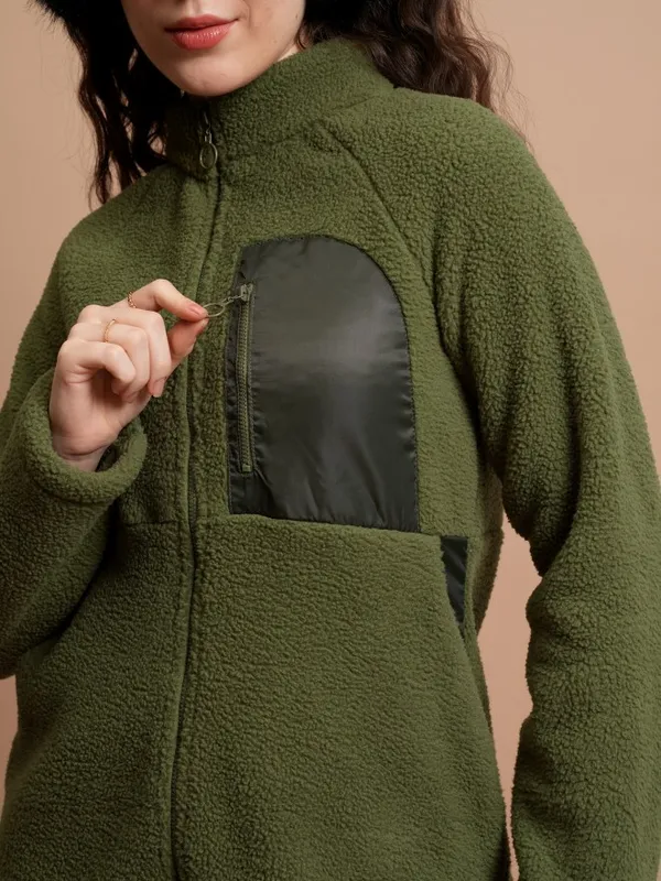  Tokyo Talkies Women Green Open Front Jacket Jackets
