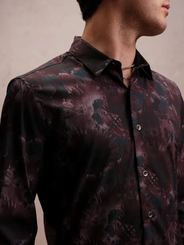  Locomotive Men Brown Printed Slim Fit Casual Shirts