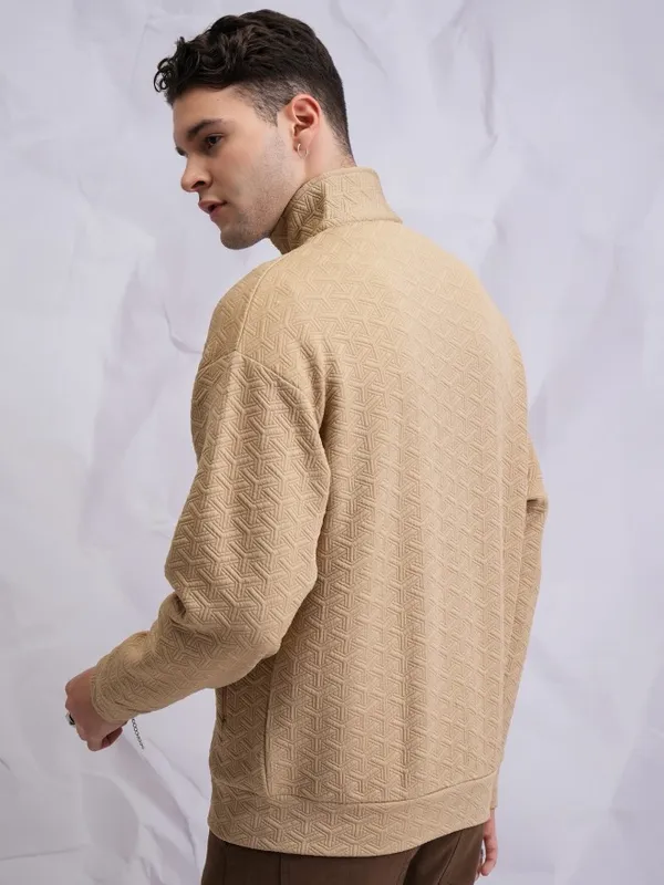  Highlander Men Brown Shirt Collar Front-Open Sweatshirts