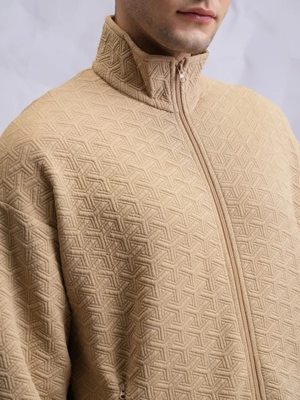  Highlander Men Brown Shirt Collar Front-Open Sweatshirts