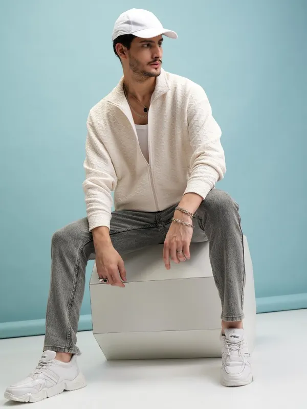 Men Self Design Oversized Fit Sweatshirt