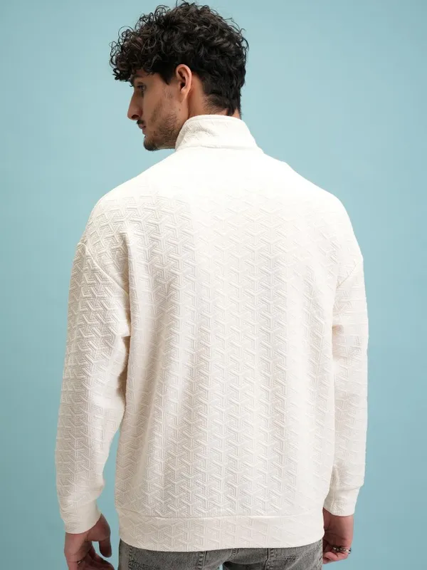Men Self Design Oversized Fit Sweatshirt