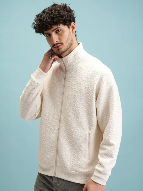 Men Self Design Oversized Fit Sweatshirt