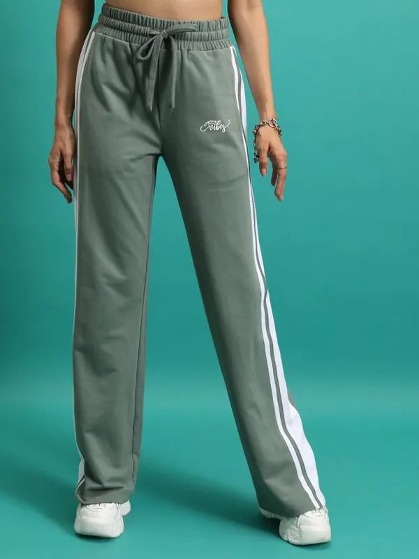  Tokyo Talkies Women Green Wide Leg Track Pants