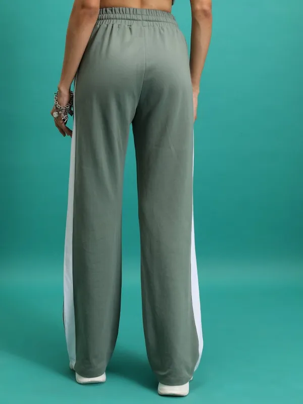  Tokyo Talkies Women Green Wide Leg Track Pants