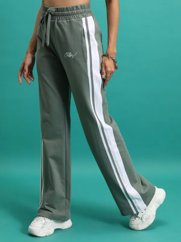  Tokyo Talkies Women Green Wide Leg Track Pants