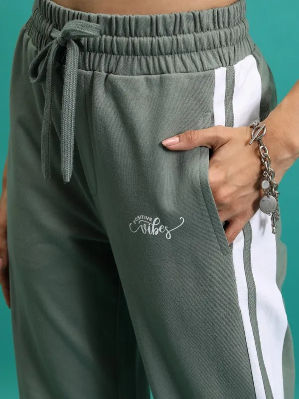  Tokyo Talkies Women Green Wide Leg Track Pants