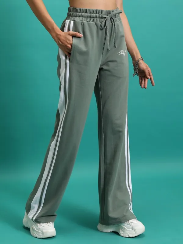  Tokyo Talkies Women Green Wide Leg Track Pants