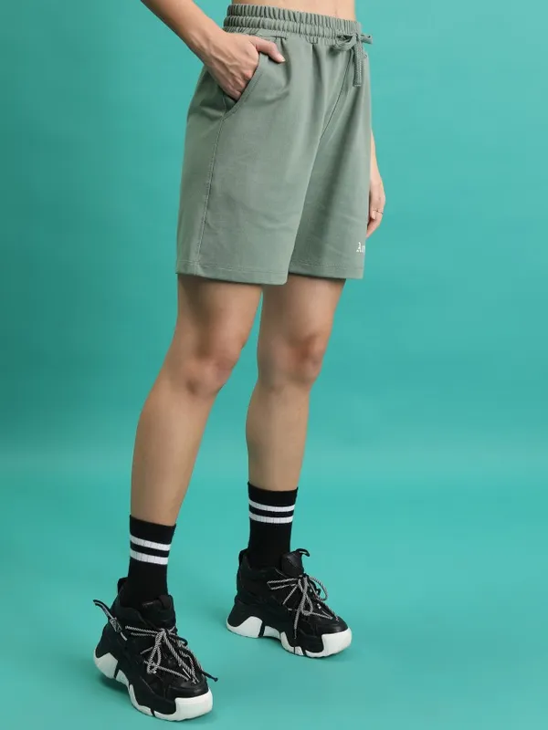  Tokyo Talkies Women Green Loose Fit Shorts