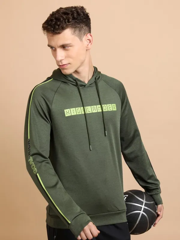  Highlander Men Green Hood Pullover Sweatshirts