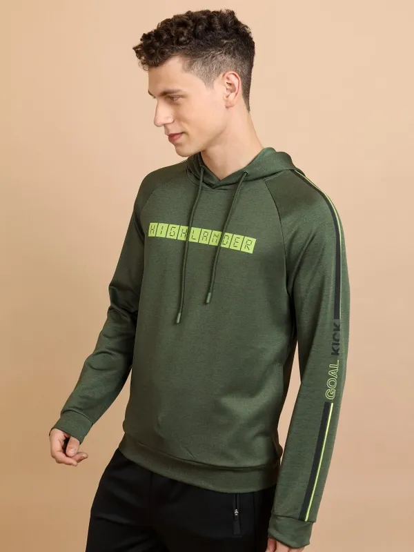  Highlander Men Green Hood Pullover Sweatshirts
