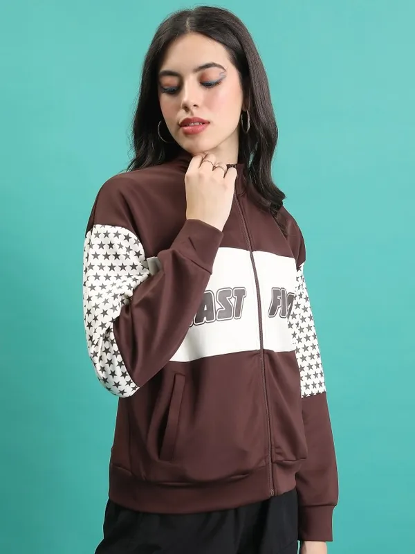 Tokyo Talkies Women Brown Open Front Jacket