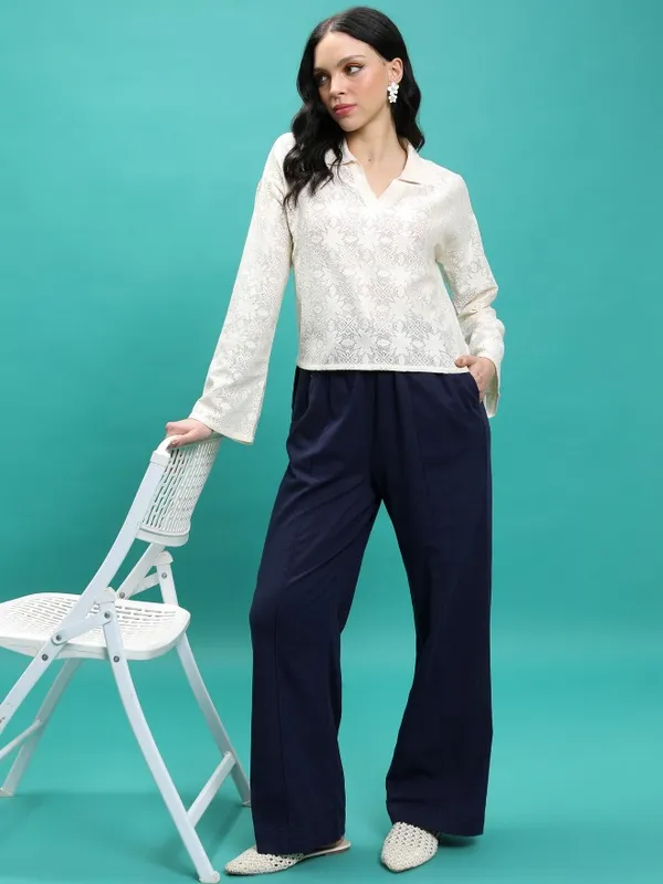  Tokyo Talkies Women Blue Solid Flared  Casual Trousers