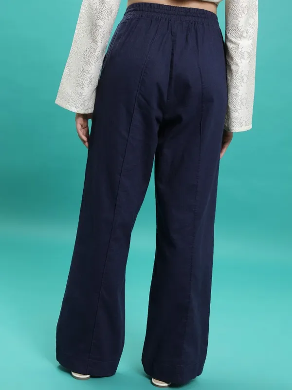  Tokyo Talkies Women Blue Solid Flared  Casual Trousers