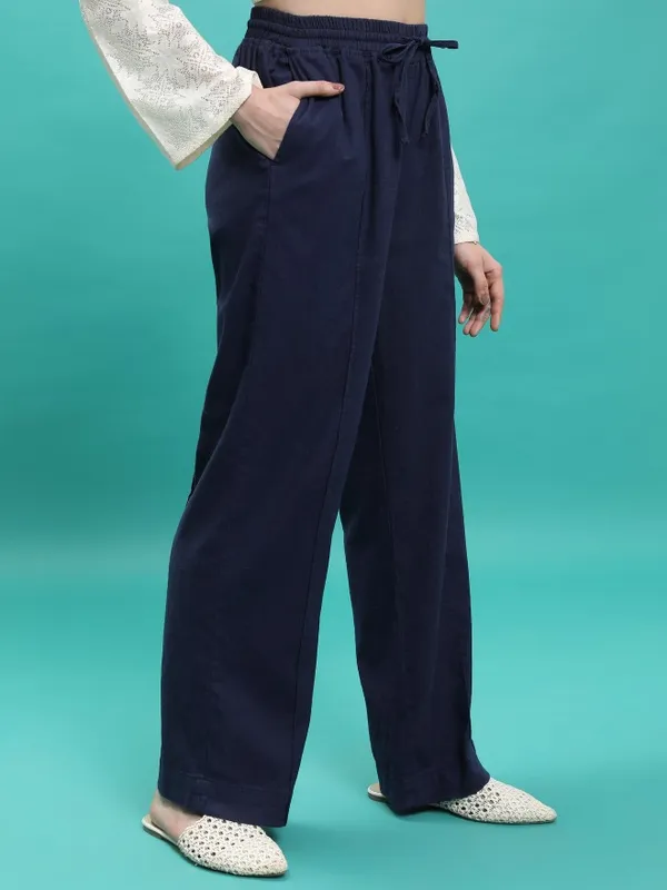  Tokyo Talkies Women Blue Solid Flared  Casual Trousers