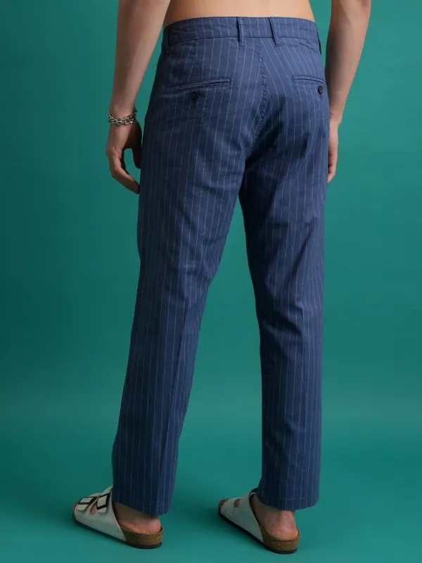  Highlander Men Blue Regular Fit Striped Casual Trousers
