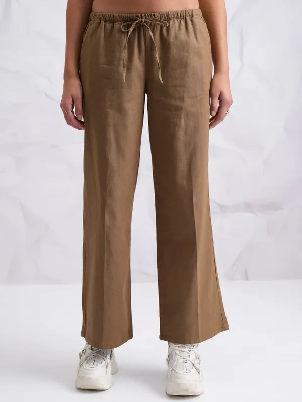 Solid Flared Casual Trousers