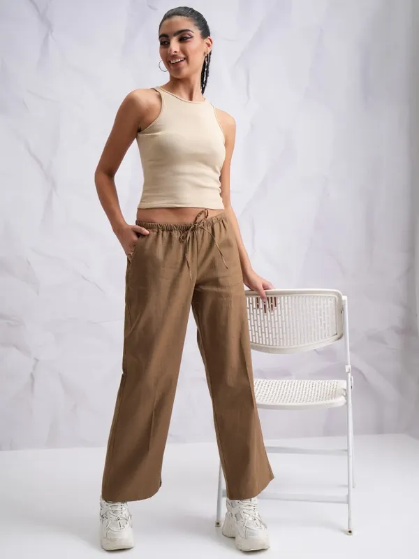 Solid Flared Casual Trousers