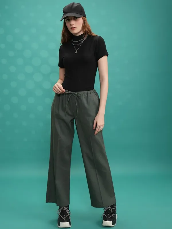 Solid Flared Casual Trousers