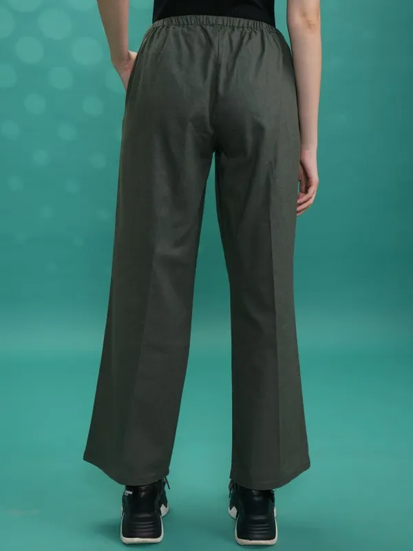 Solid Flared Casual Trousers