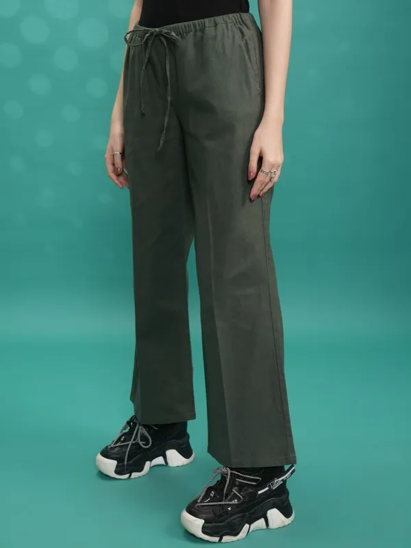 Solid Flared Casual Trousers