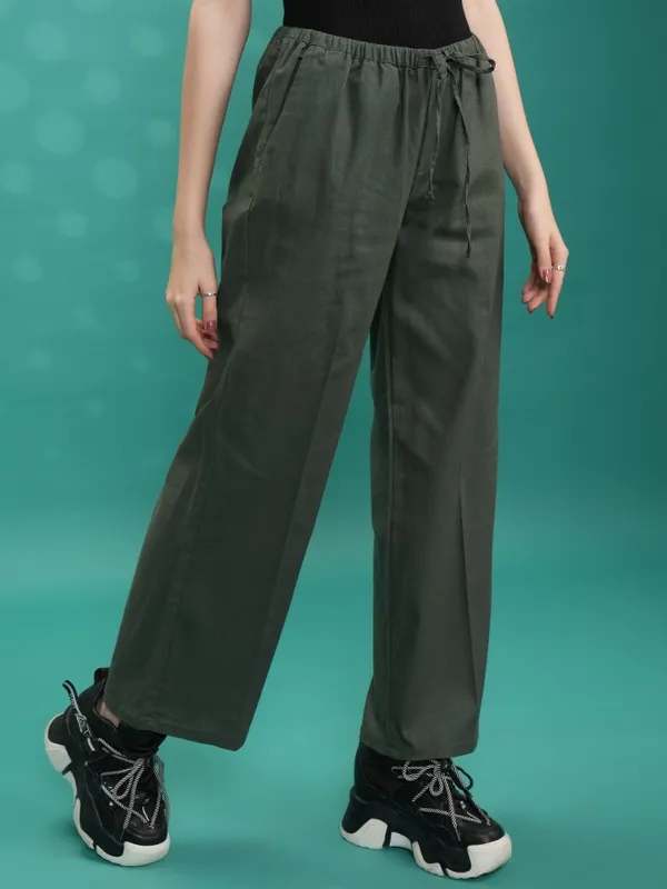 Solid Flared Casual Trousers