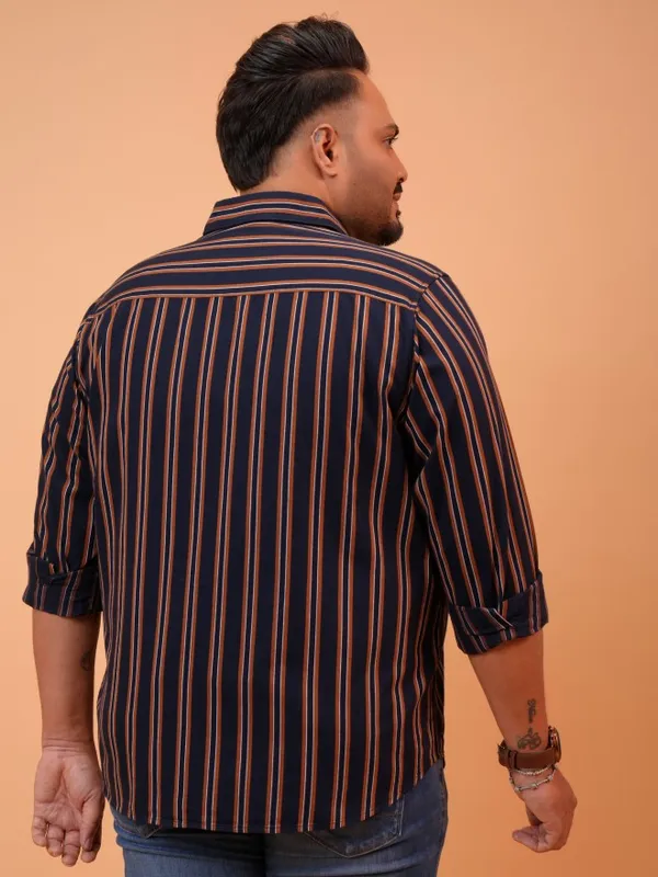 Xtra Ordinary By Highlander Men Navy Blue Striped Regular Fit Casual Shirts