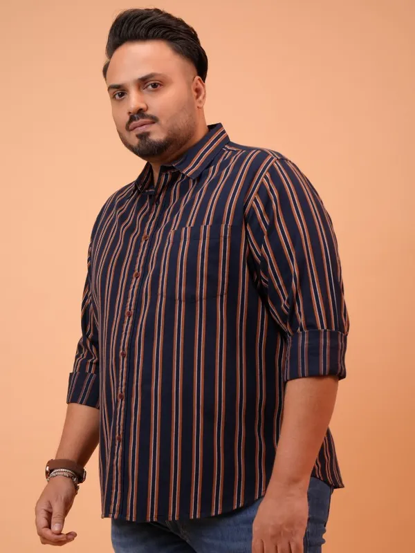 Xtra Ordinary By Highlander Men Navy Blue Striped Regular Fit Casual Shirts