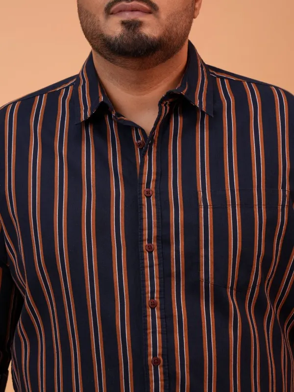 Xtra Ordinary By Highlander Men Navy Blue Striped Regular Fit Casual Shirts