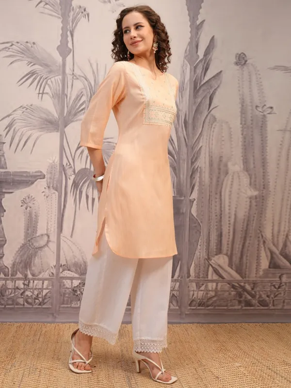  Vishudh Women Peach Embroidered Tunics