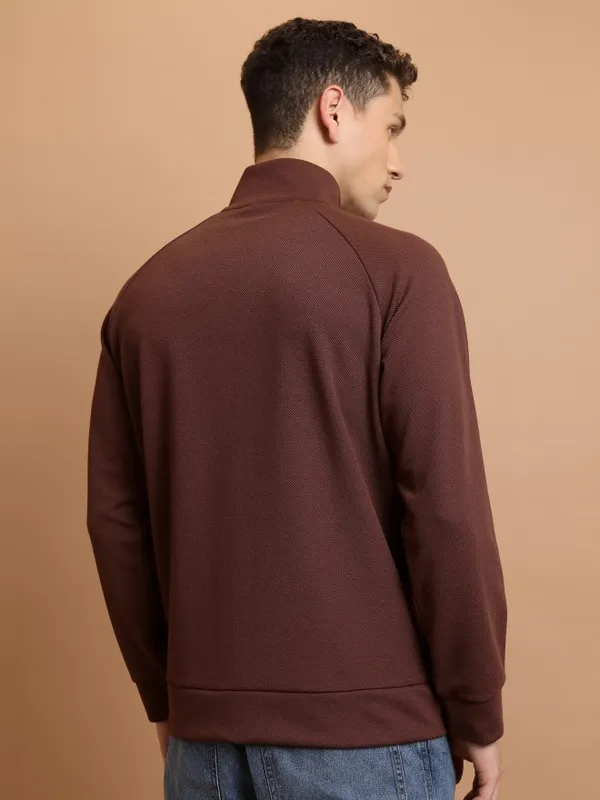  Highlander Men Brown High Neck Front-Open Sweatshirts
