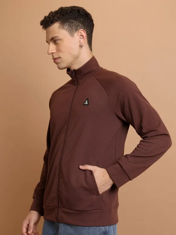  Highlander Men Brown High Neck Front-Open Sweatshirts