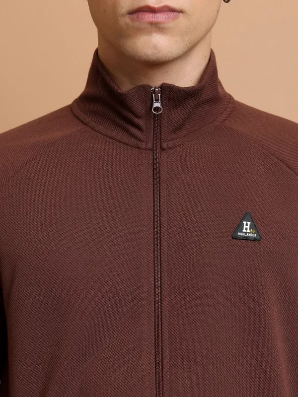  Highlander Men Brown High Neck Front-Open Sweatshirts
