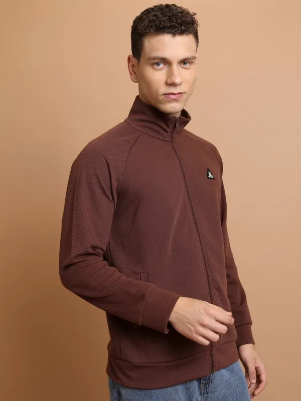  Highlander Men Brown High Neck Front-Open Sweatshirts