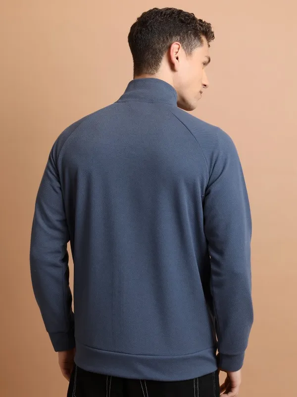  Highlander Men Blue High Neck Front-Open Sweatshirts