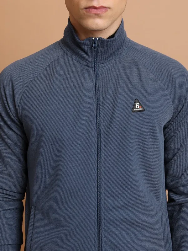  Highlander Men Blue High Neck Front-Open Sweatshirts