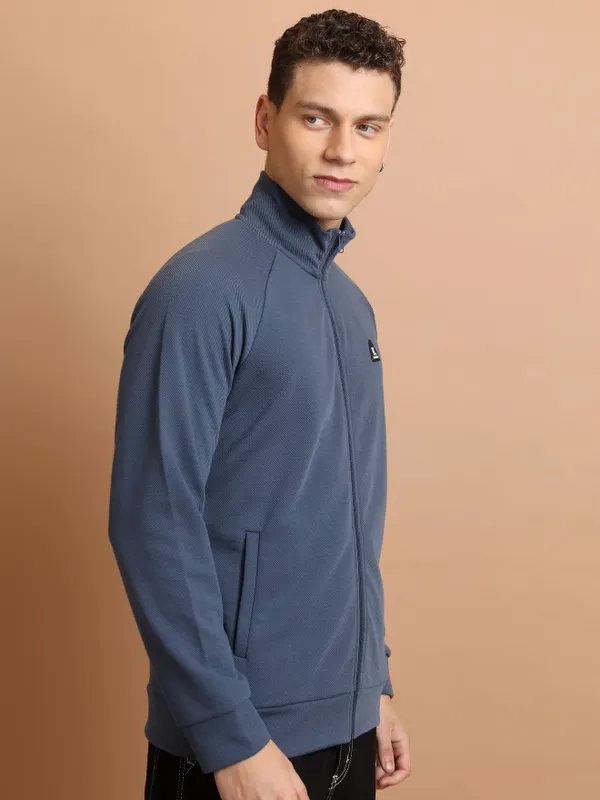  Highlander Men Blue High Neck Front-Open Sweatshirts