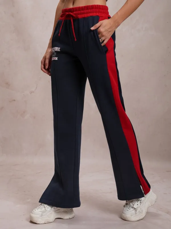 Tokyo Talkies Women Navy Blue Bootcut Track Pant