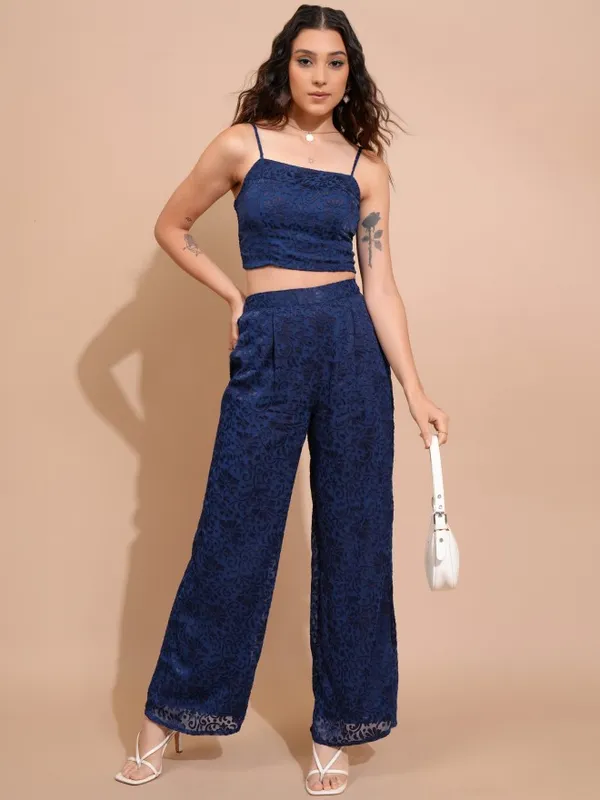 Tokyo Talkies Women Navy Blue Top With Trousers Co-Ords