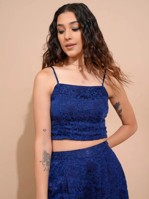 Tokyo Talkies Women Navy Blue Top With Trousers Co-Ords