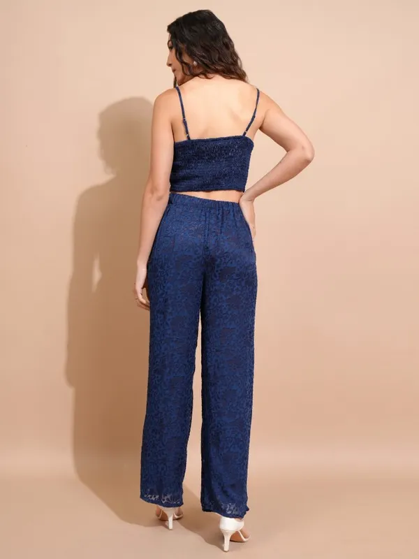 Tokyo Talkies Women Navy Blue Top With Trousers Co-Ords