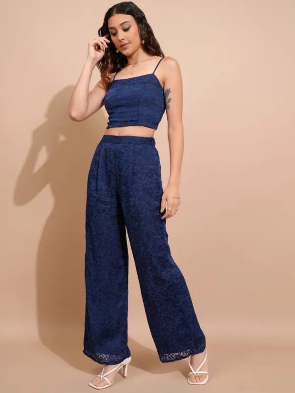 Tokyo Talkies Women Navy Blue Top With Trousers Co-Ords