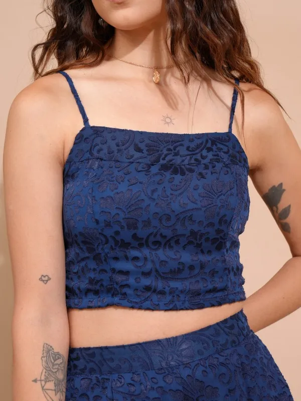 Tokyo Talkies Women Navy Blue Top With Trousers Co-Ords