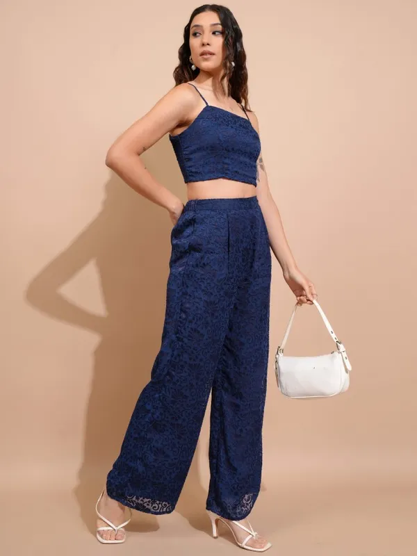 Tokyo Talkies Women Navy Blue Top With Trousers Co-Ords