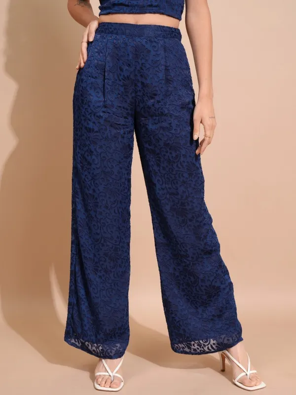 Tokyo Talkies Women Navy Blue Top With Trousers Co-Ords